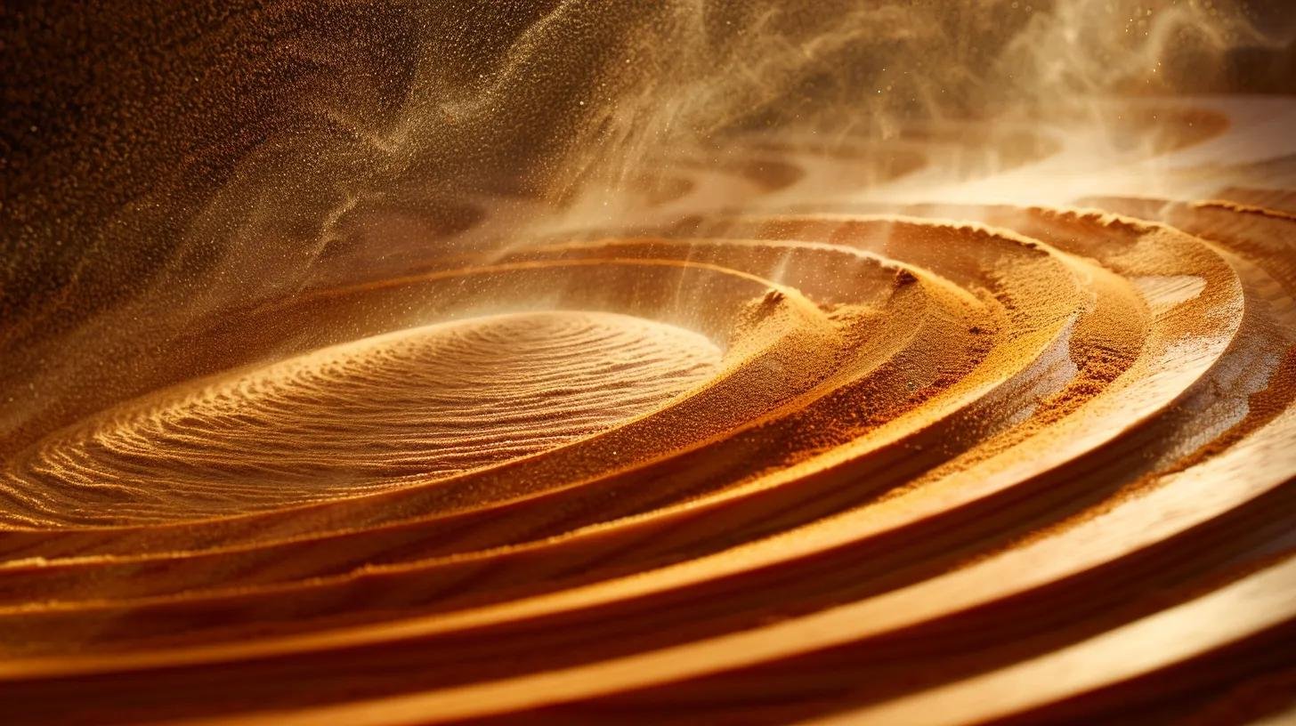 a dynamic woodworking workshop showcases a skilled craftsman expertly sanding a wooden surface, transitioning from coarse grit paper to finer grits, with distinct layers of dust and polished wood reflecting the gradual refinement of the grain under bright, focused indoor lighting.