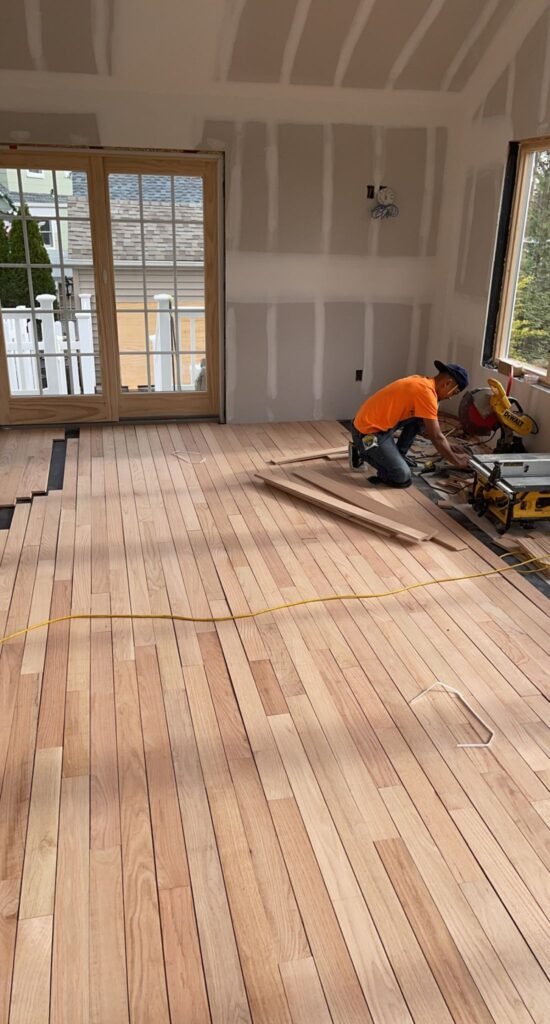 Commercial hardwood flooring installation