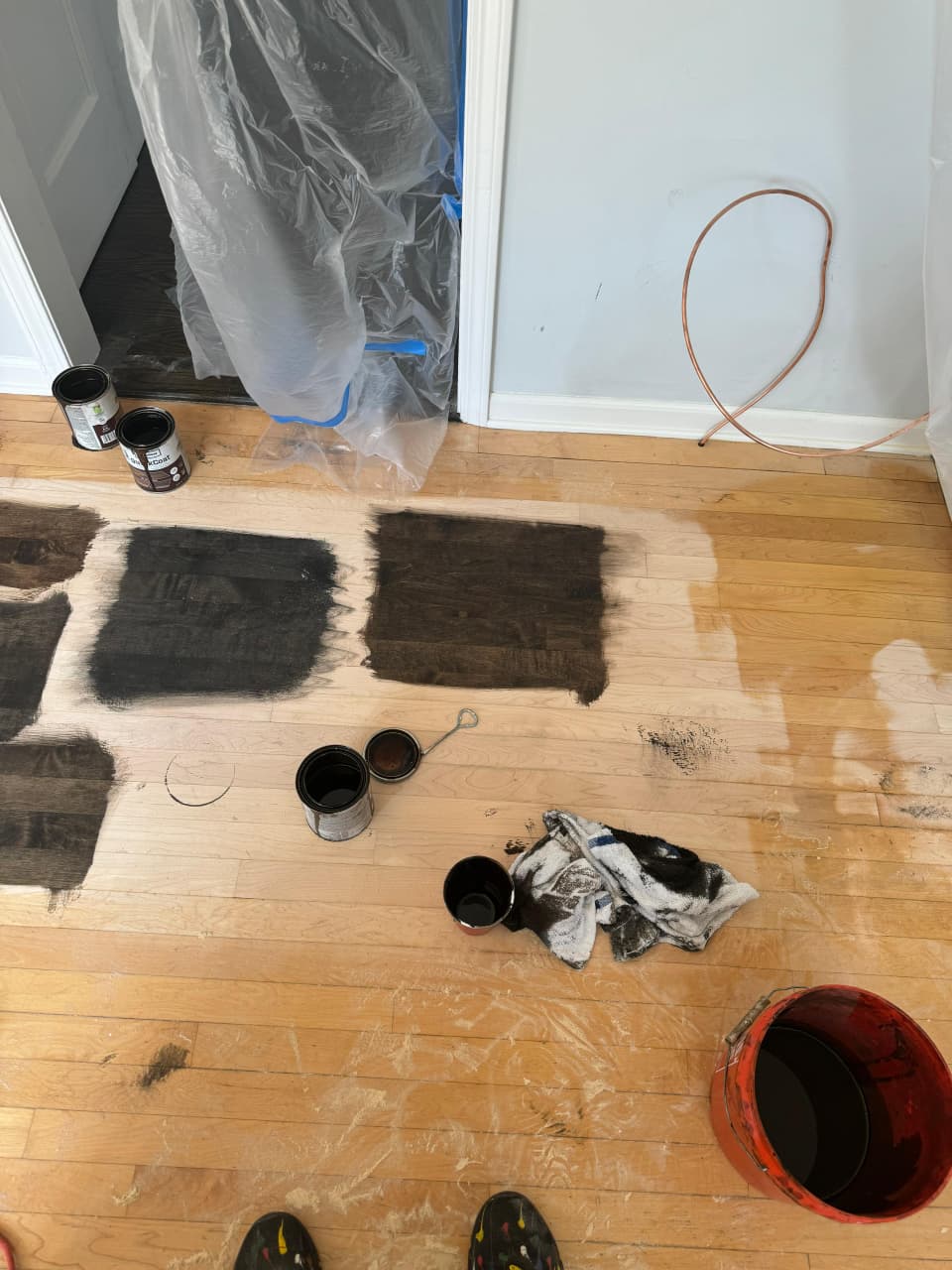 Custom dark walnut stain on oak hardwood floors — Rockford, IL