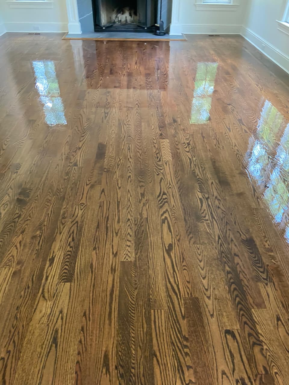Oak floor refinishing before and after — Rockford IL homeowner