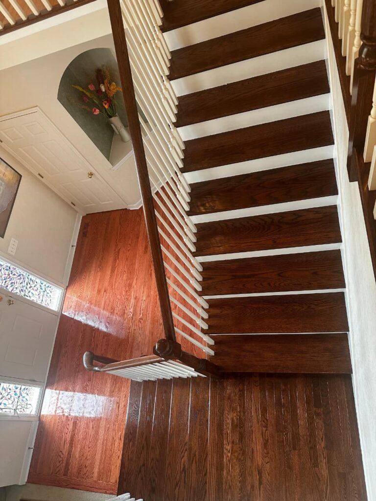 Staircase flooring installation in Rockford IL modern hardwood stairs