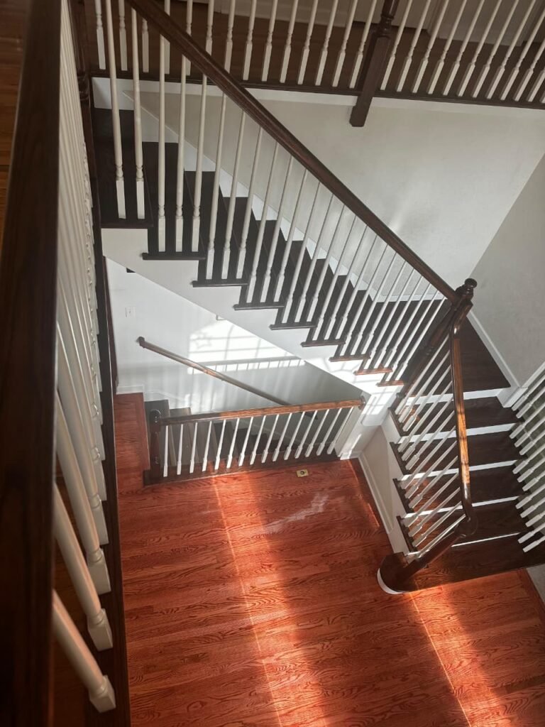 Staircase flooring installation in Rockford IL modern hardwood stairs