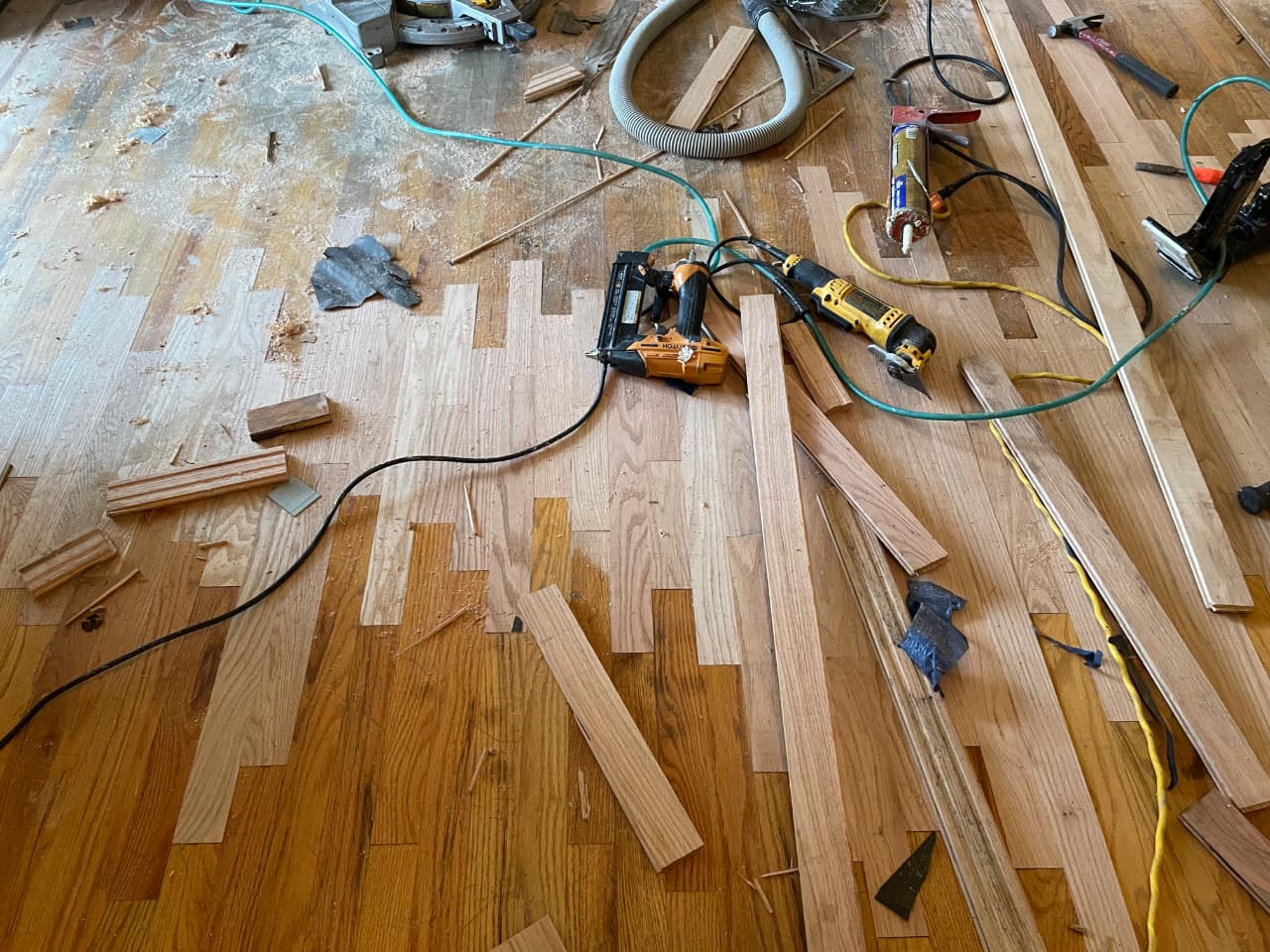 Pet damage floor repair — black stain board replacement Rockford, IL