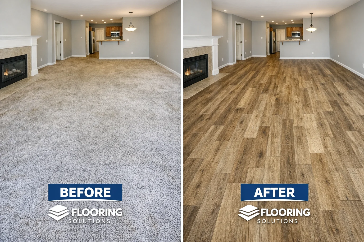 Flooring transformation before and after — Rockford home